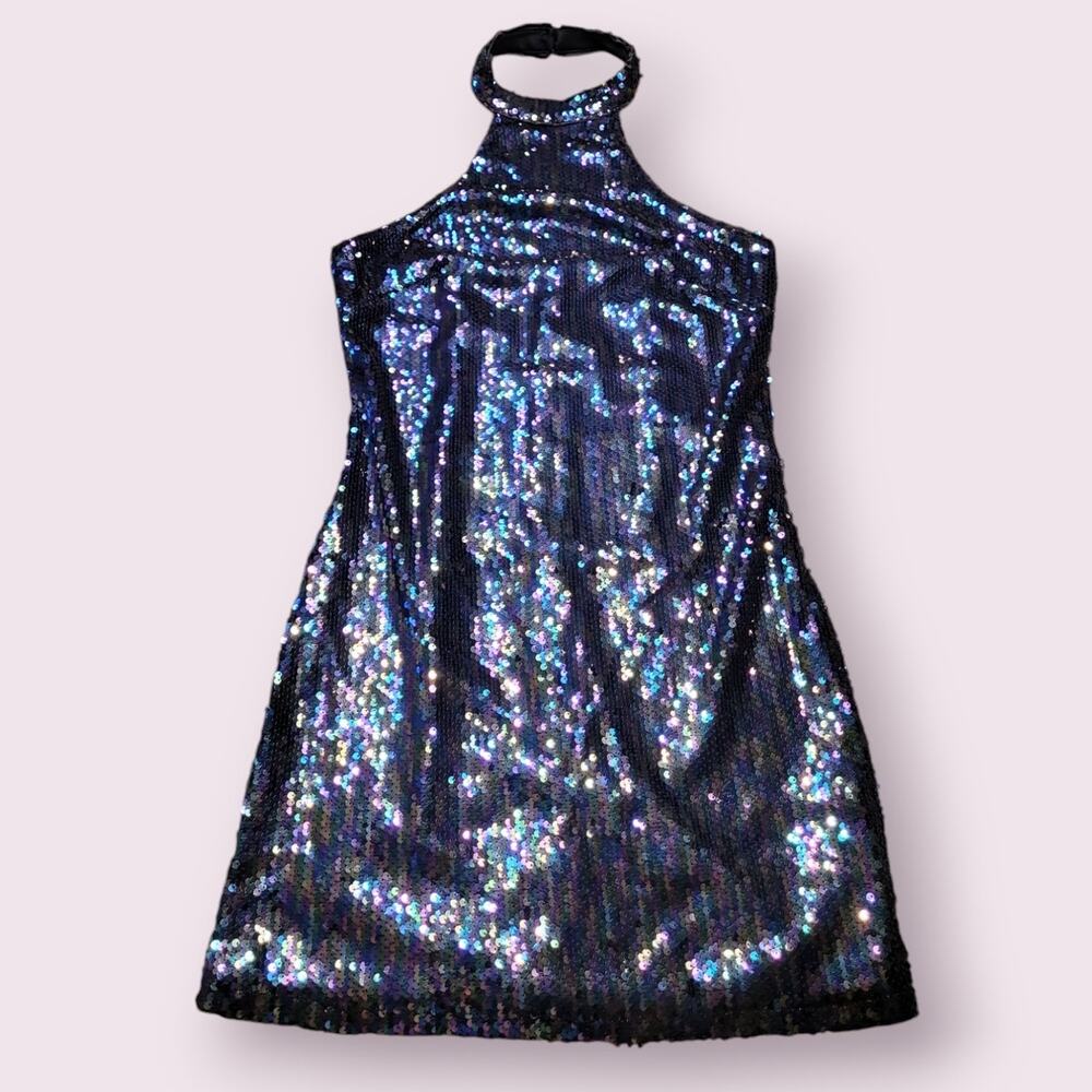 NWT Lulus Black Sequin Halter Mini Dress S NYE Party Glam